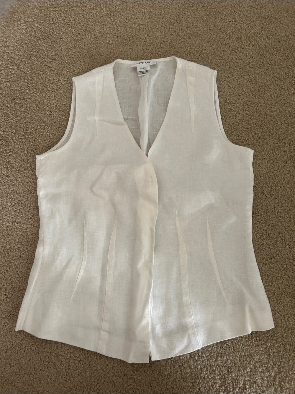 Calvin Klein Vintage Cream Sleeveless V-Neck Linen Shell